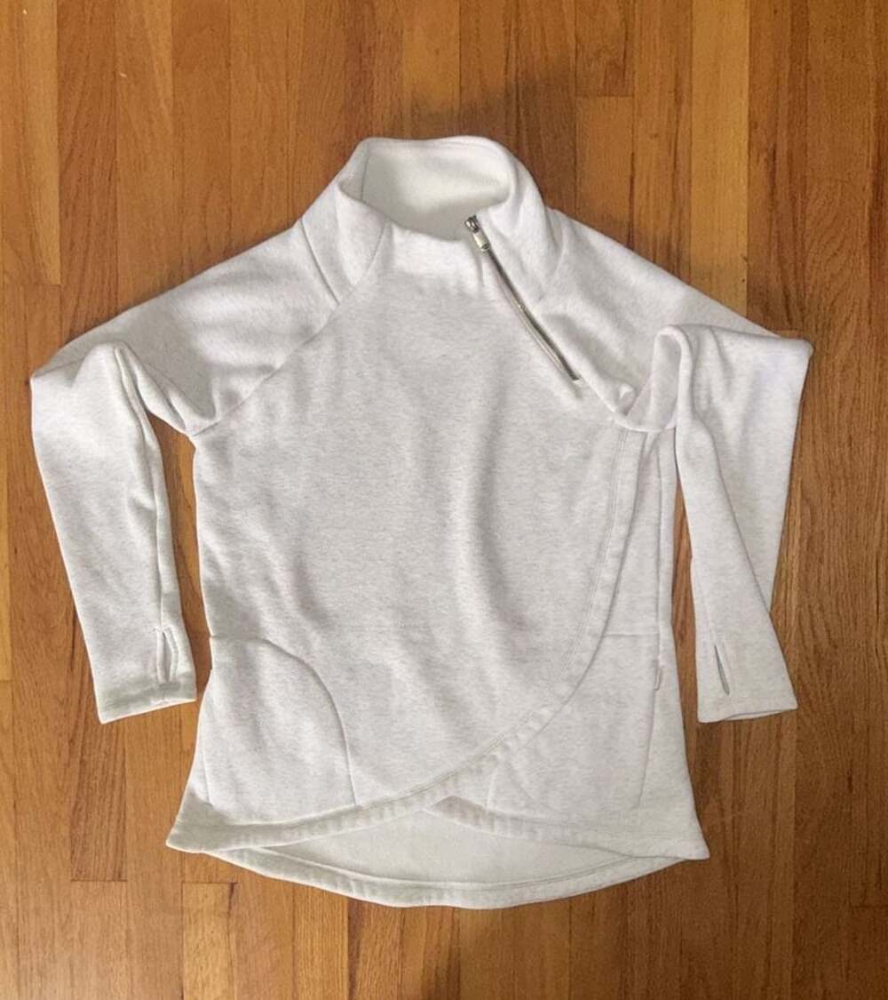 Athleta Cozy Karma Asym Mock Neck Pullover Sweatshirt Wrap Minimalist S